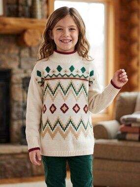 NEW Evsie Mock Turtleneck Knit Long Sleeve Winter Kid Fair isle Print Sweater XS